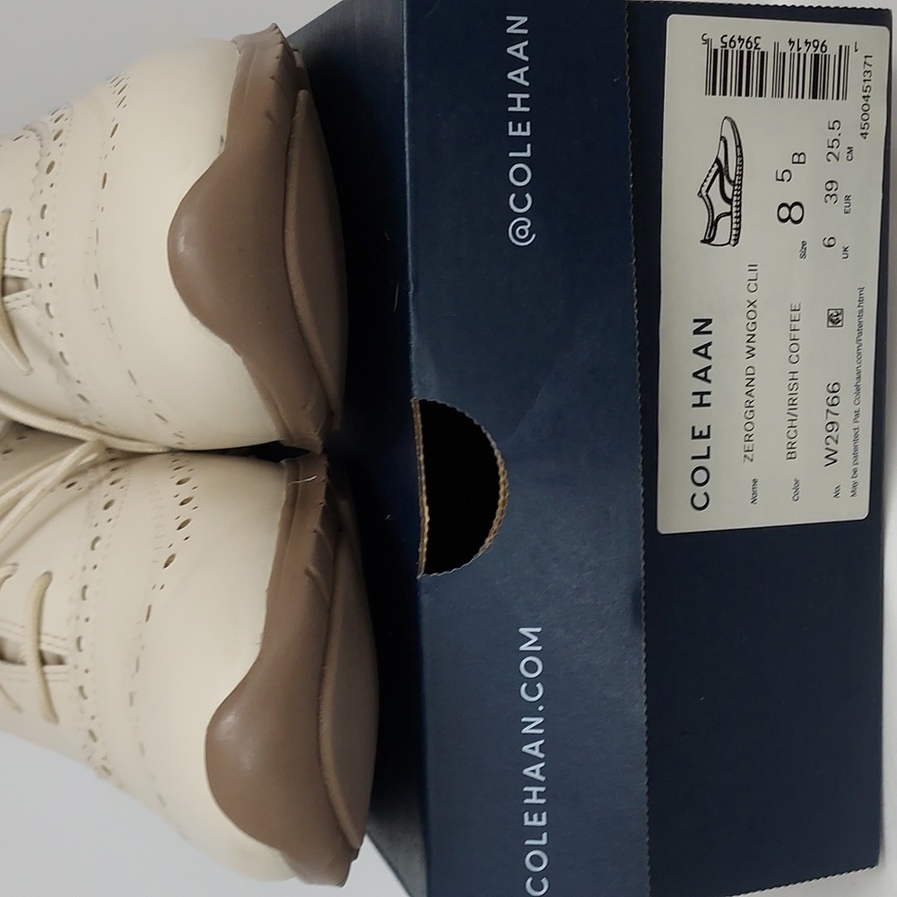 Cole Haan Cream Wingtip Sneakers with Brown Sole - Picture 12 of 13